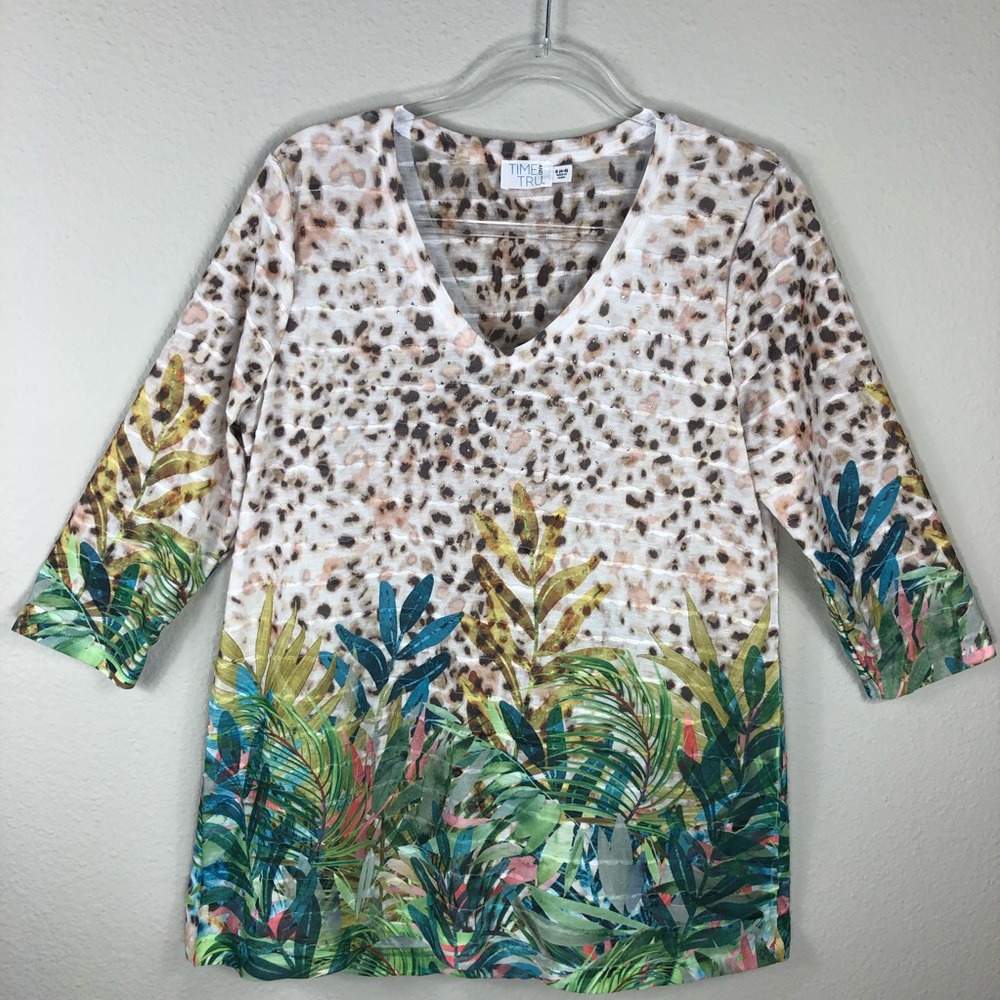 Time & Tru Leopard Tropical Size S Top